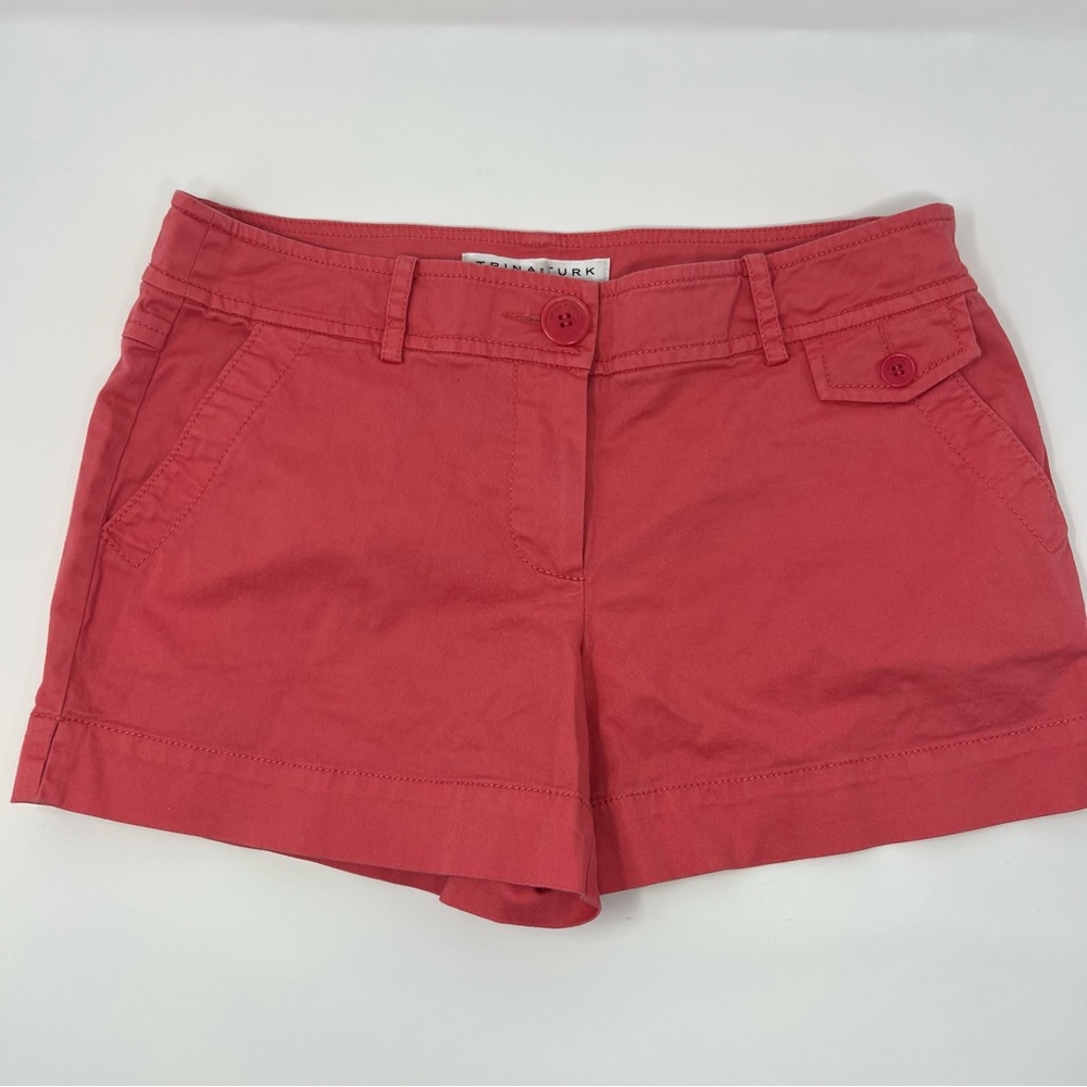 Trina Turk Y2K Low Rise Americana Short Shorts in Coral Red Sz 2